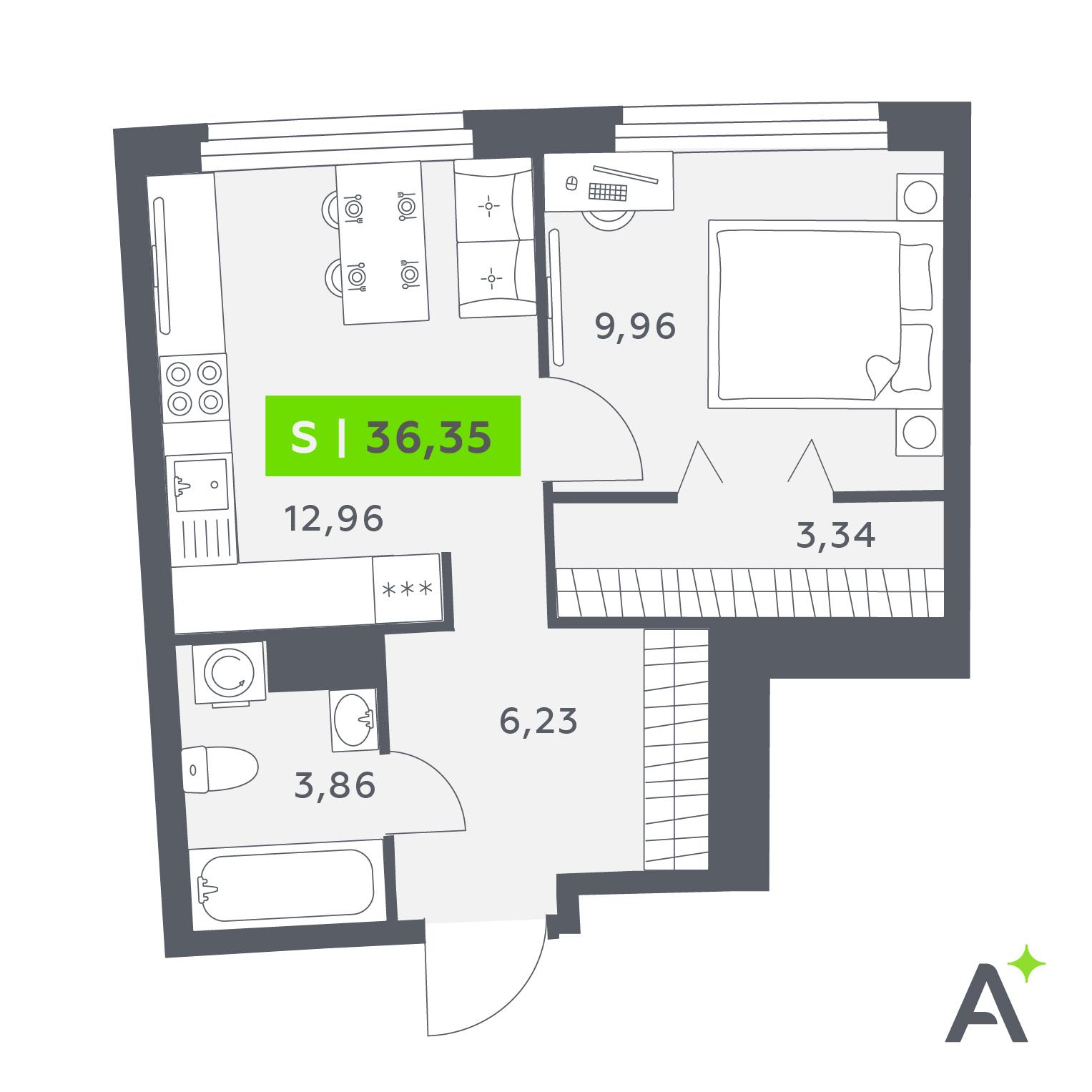 Студия 36 м2 в ЖК Аквилон Рива корпус null этаж 9