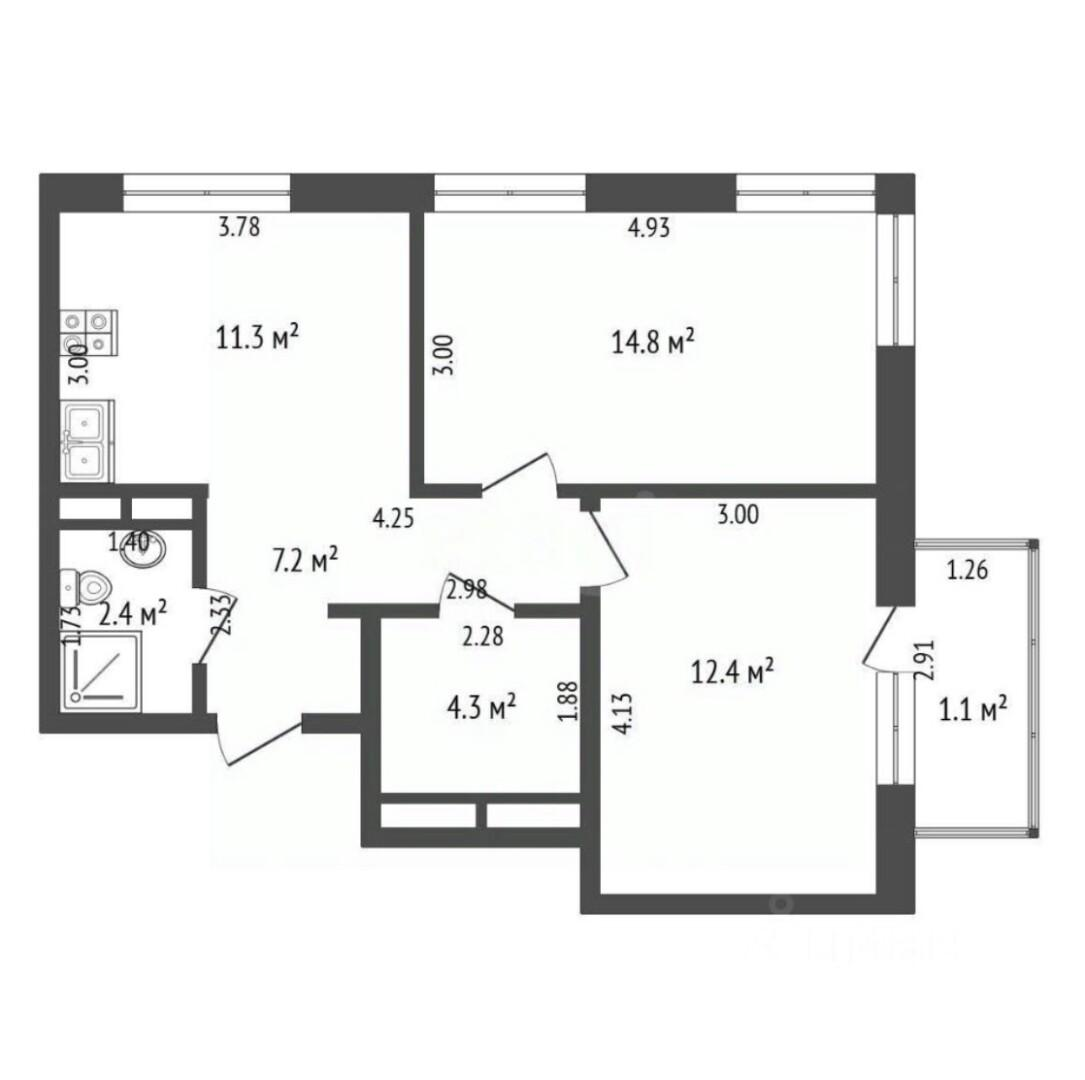 2-комнатная 53.5 м2 в ЖК undefined корпус null этаж 5