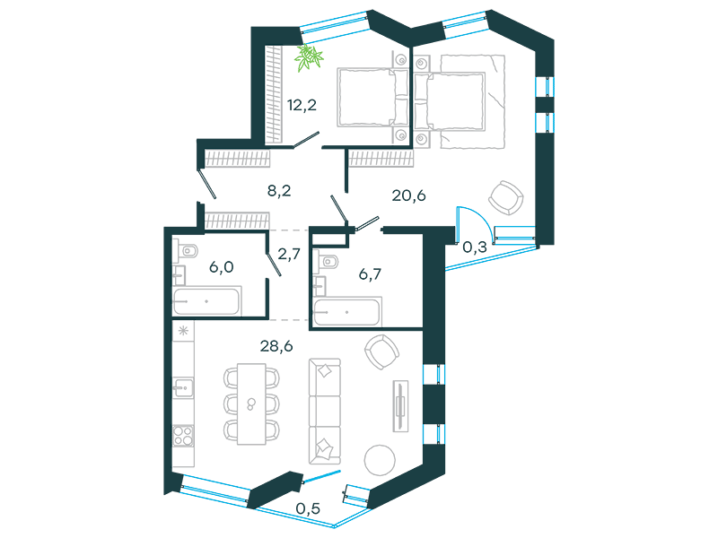 3-комнатная 85 м2 в ЖК Level Стрешнево корпус null этаж 8