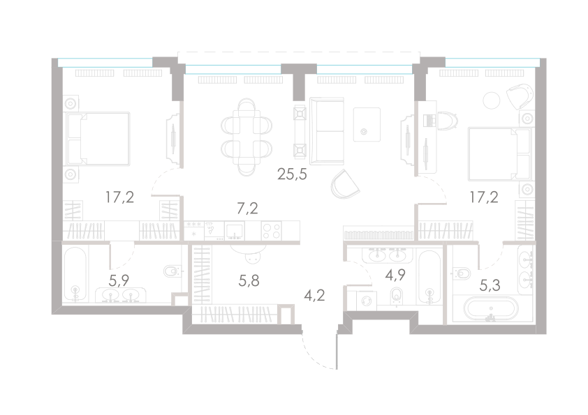 3-комнатная 93 м2 в ЖК River Park Towers Кутузовский корпус null этаж 26