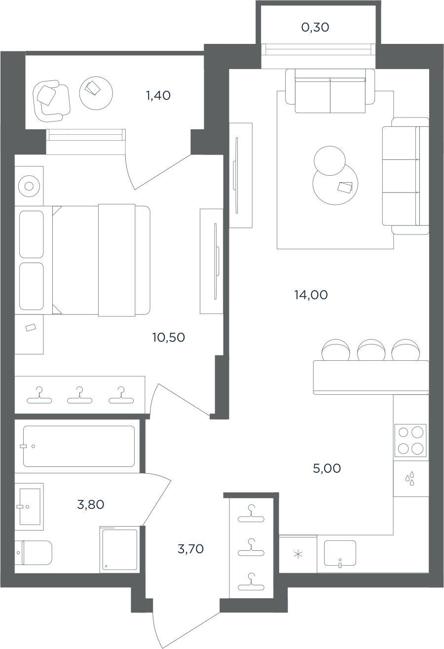 2-комнатная 37 м2 в ЖК Равновесие корпус null этаж 4