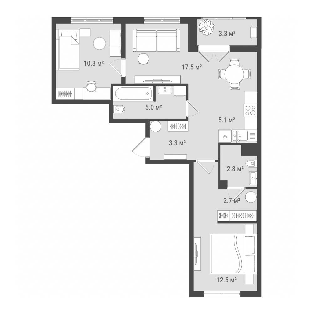Студия 61 м2 в ЖК Фамильный дом корпус null этаж 13
