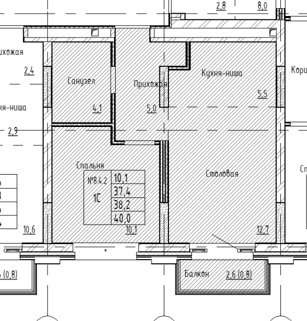 2-комнатная 40 м2 в ЖК undefined корпус null этаж 4