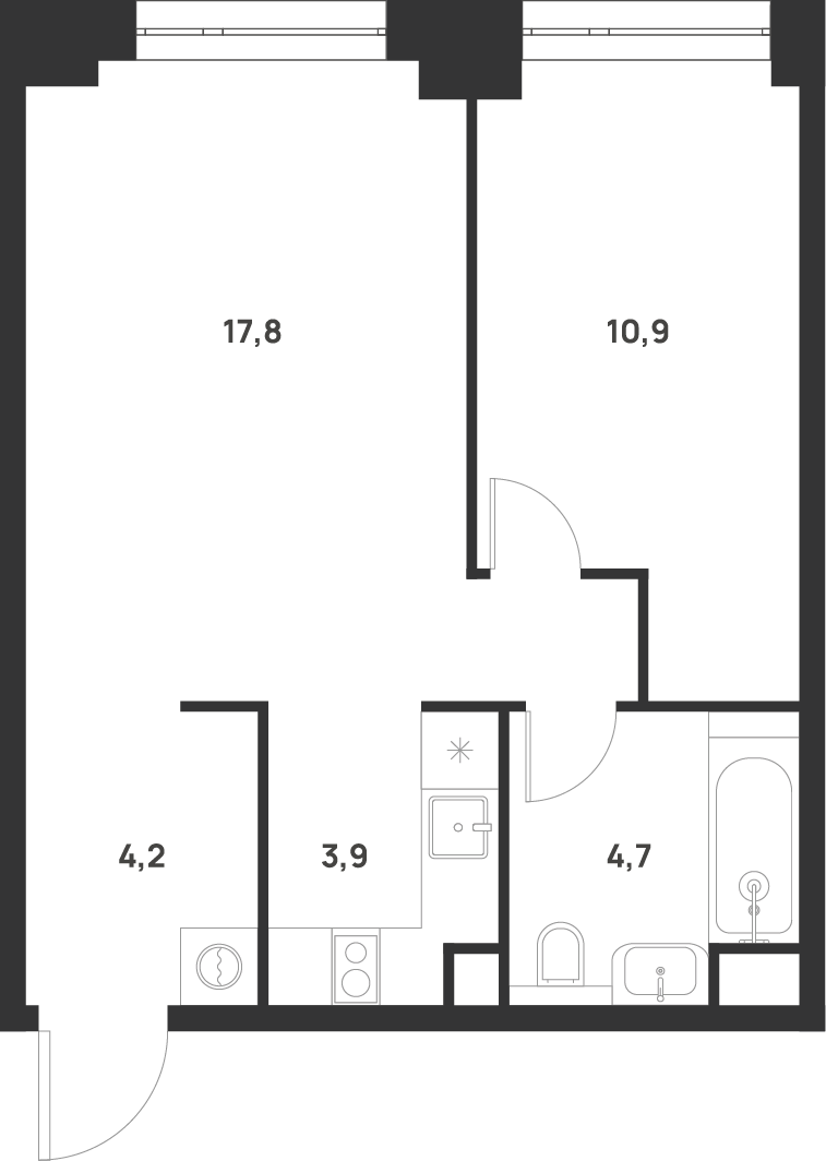 1-комнатная 41 м2 в ЖК Voice Towers корпус null этаж 2