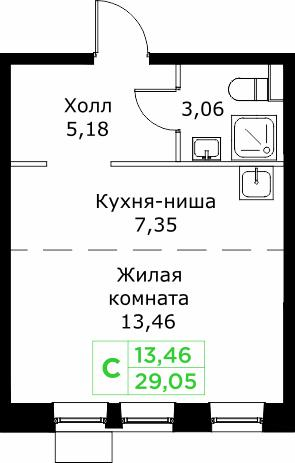 Студия 29 м2 в ЖК Кит корпус null этаж 24