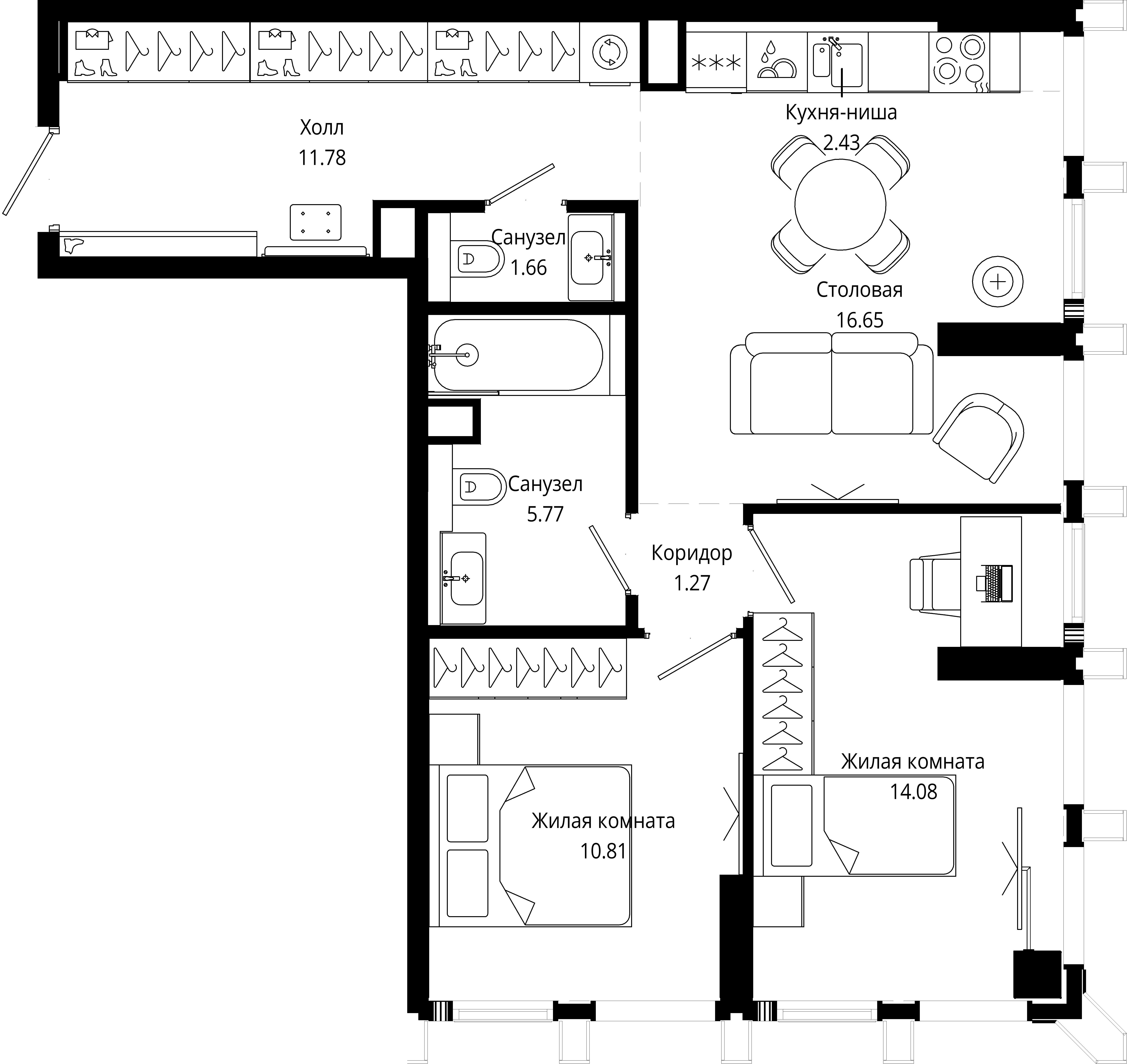 2-комнатная 64 м2 в ЖК MOD корпус null этаж 12