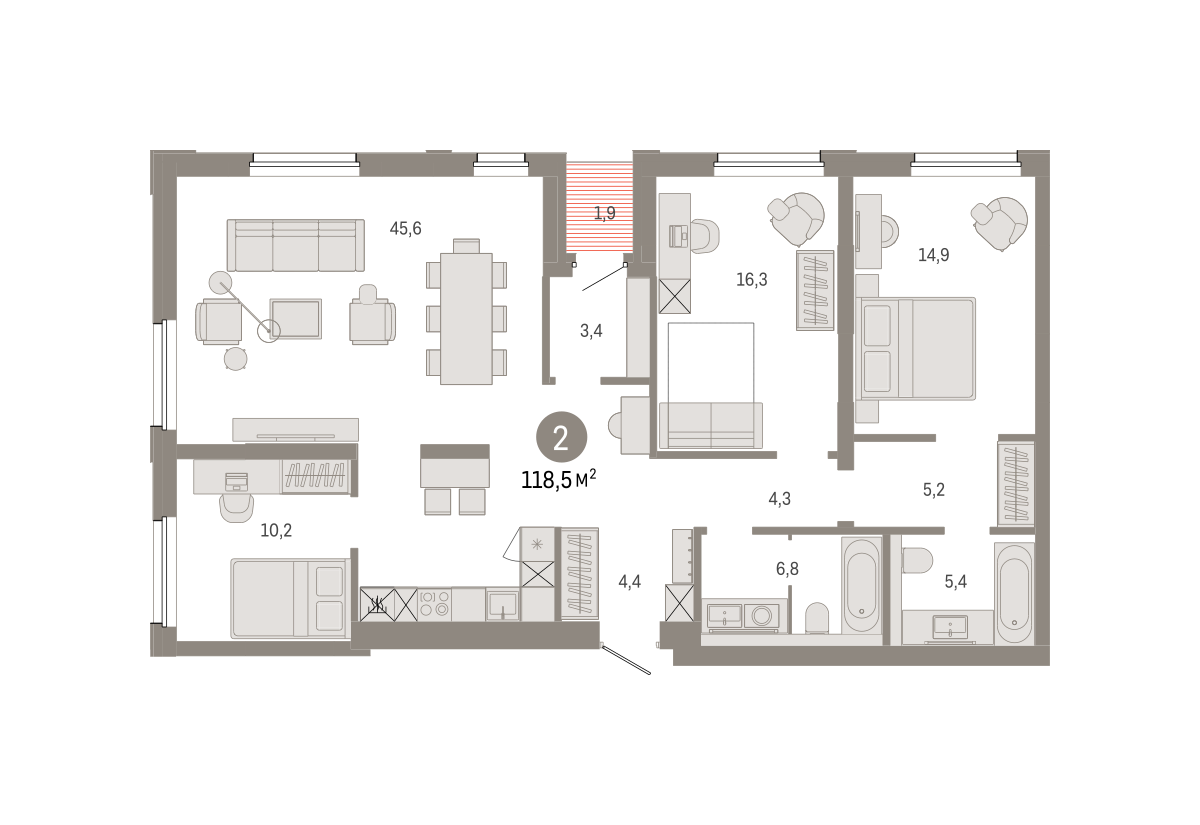 2-комнатная 118 м2 в ЖК Город-на-озере корпус null этаж 9