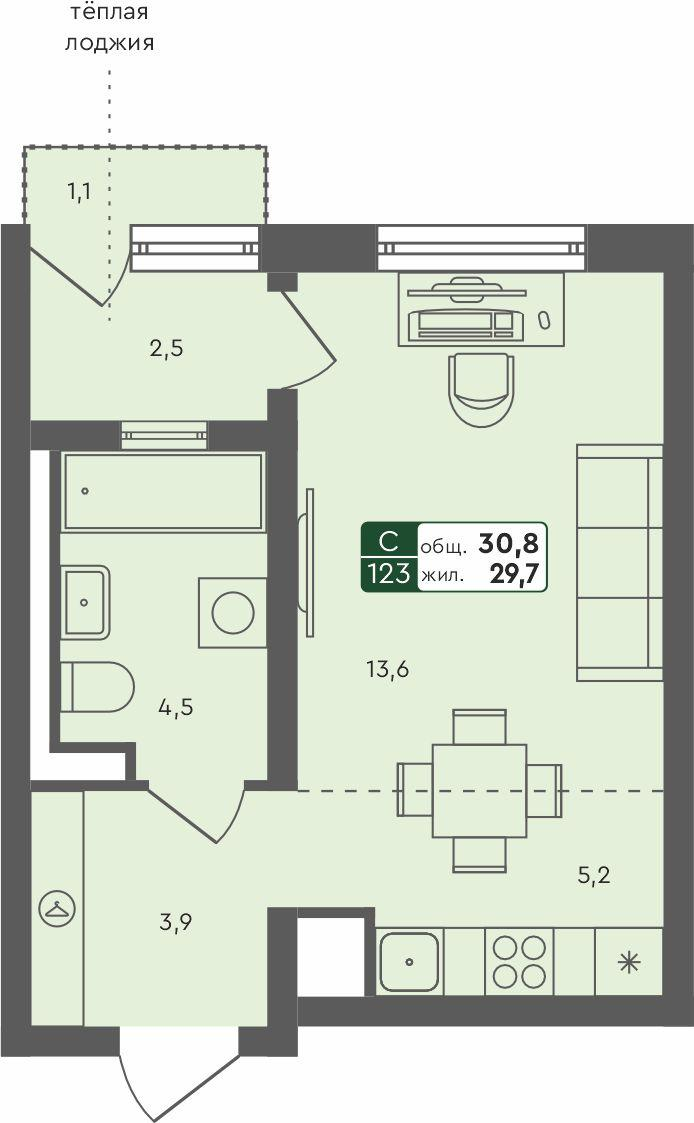 Студия 30 м2 в ЖК Ритмы корпус null этаж 3