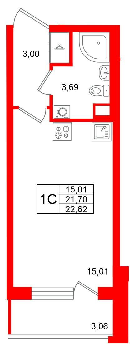 Студия 21 м2 в ЖК Univer City корпус null этаж 1