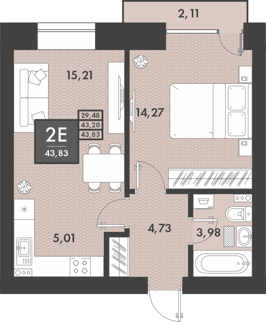 Студия 44 м2 в ЖК PRO ЖК НА PROЕЗЖЕЙ корпус null этаж 8