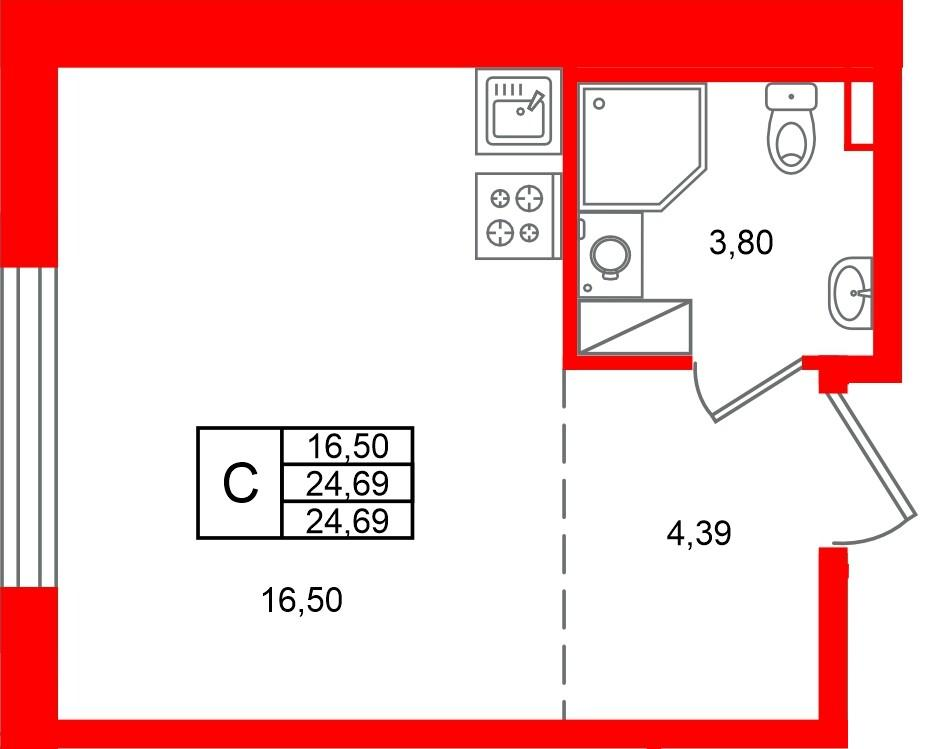 Студия 24 м2 в ЖК Аннино Сити корпус null этаж 3
