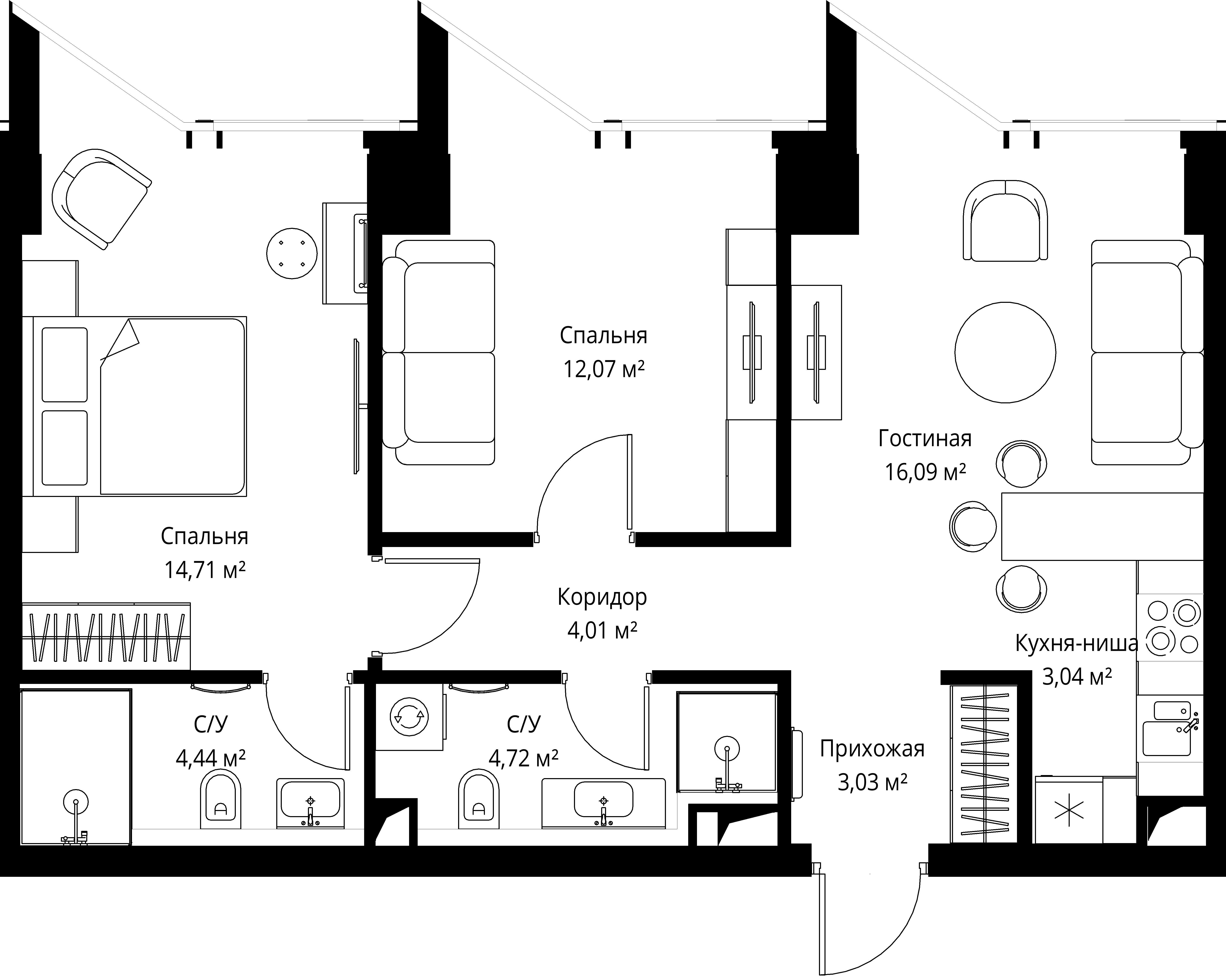 2-комнатная 62 м2 в ЖК Famous корпус null этаж 11