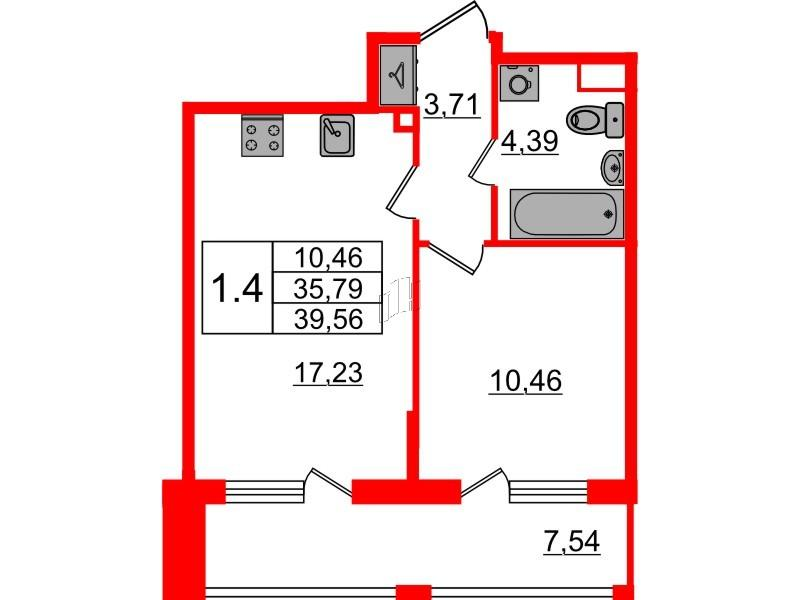 1-комнатная 35 м2 в ЖК Бионика Заповедная корпус null этаж 1