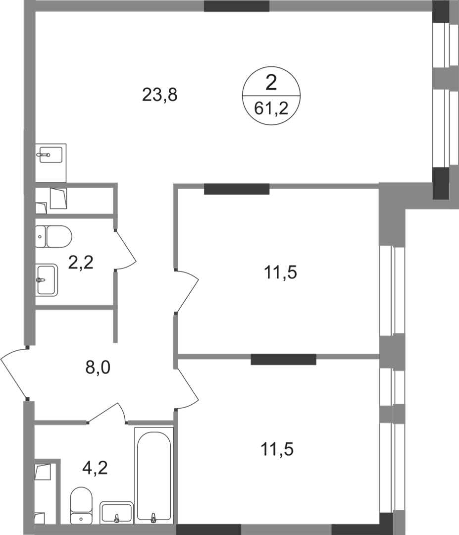 2-комнатная 61 м2 в ЖК Первый Московский корпус null этаж 3