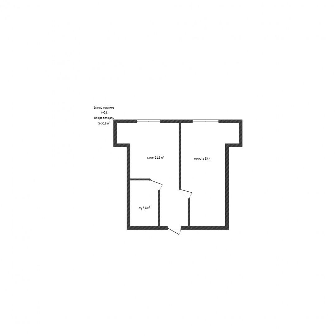 1-комнатная 30.6 м2 в ЖК undefined корпус null этаж 2