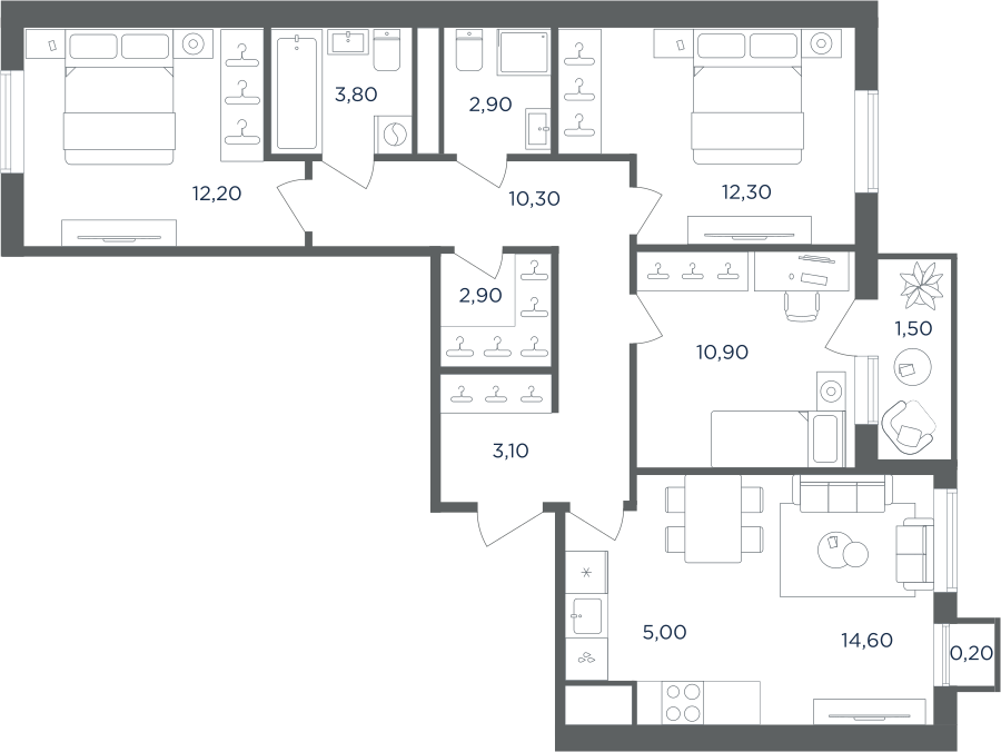 4-комнатная 78 м2 в ЖК Равновесие корпус null этаж 4