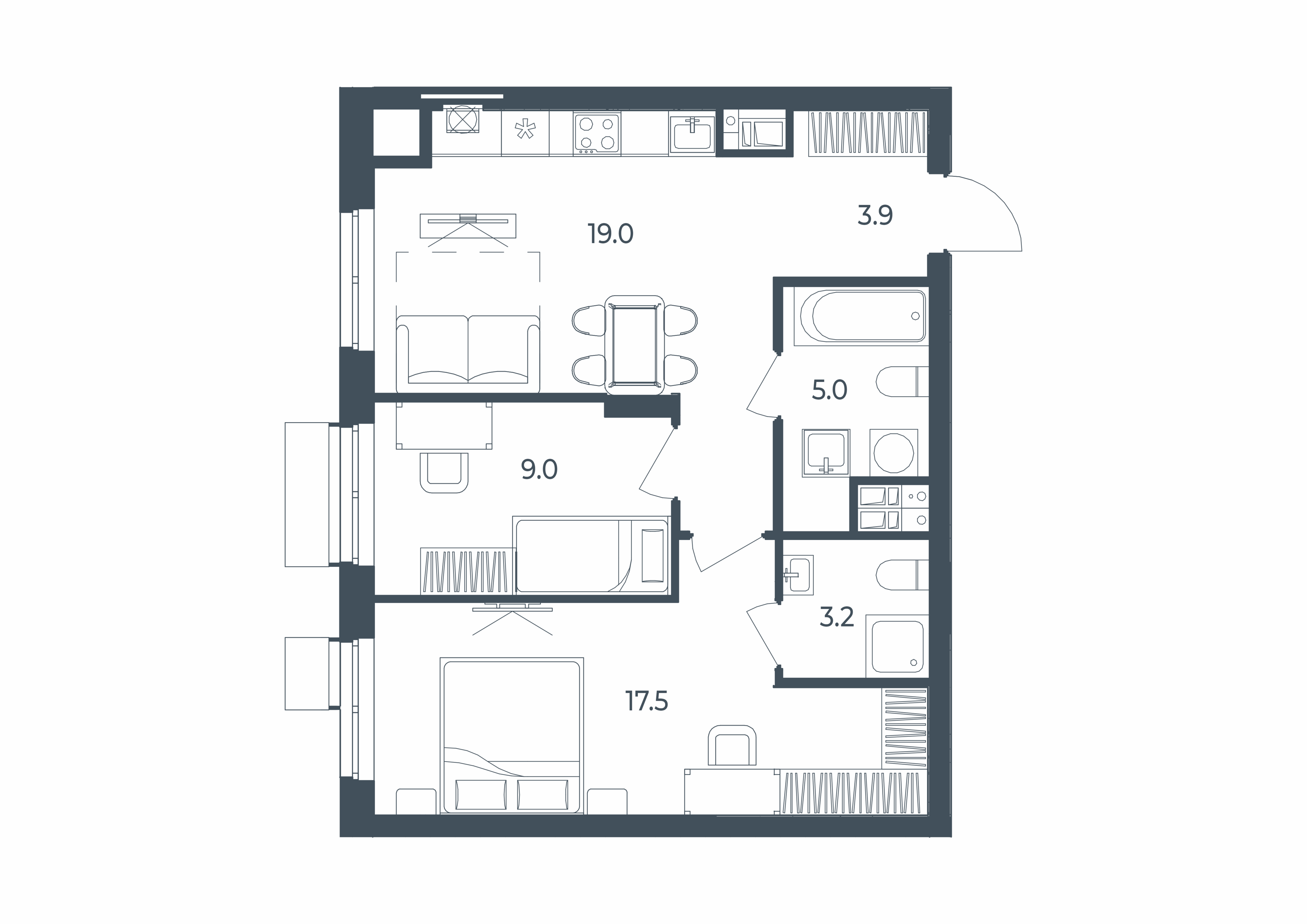 2-комнатная 57 м2 в ЖК РАЗУМ на Боевой корпус null этаж 10