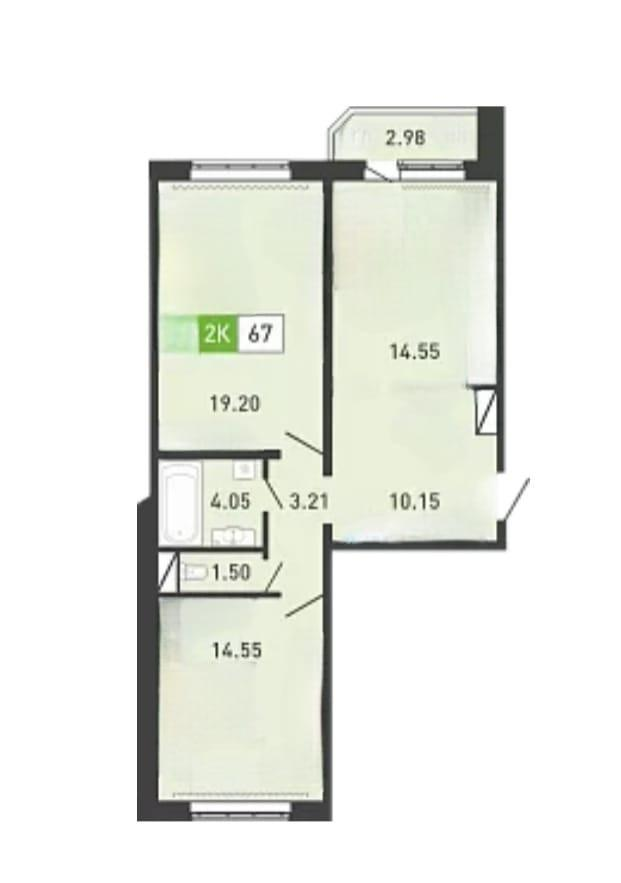 2-комнатная 67 м2 в ЖК undefined корпус null этаж 10