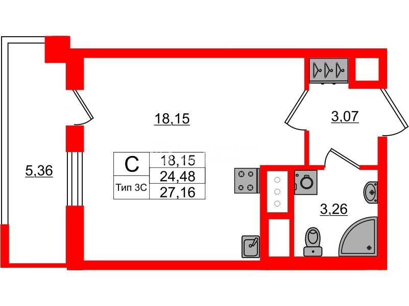 Студия 24 м2 в ЖК Setl Ривьера корпус null этаж 9