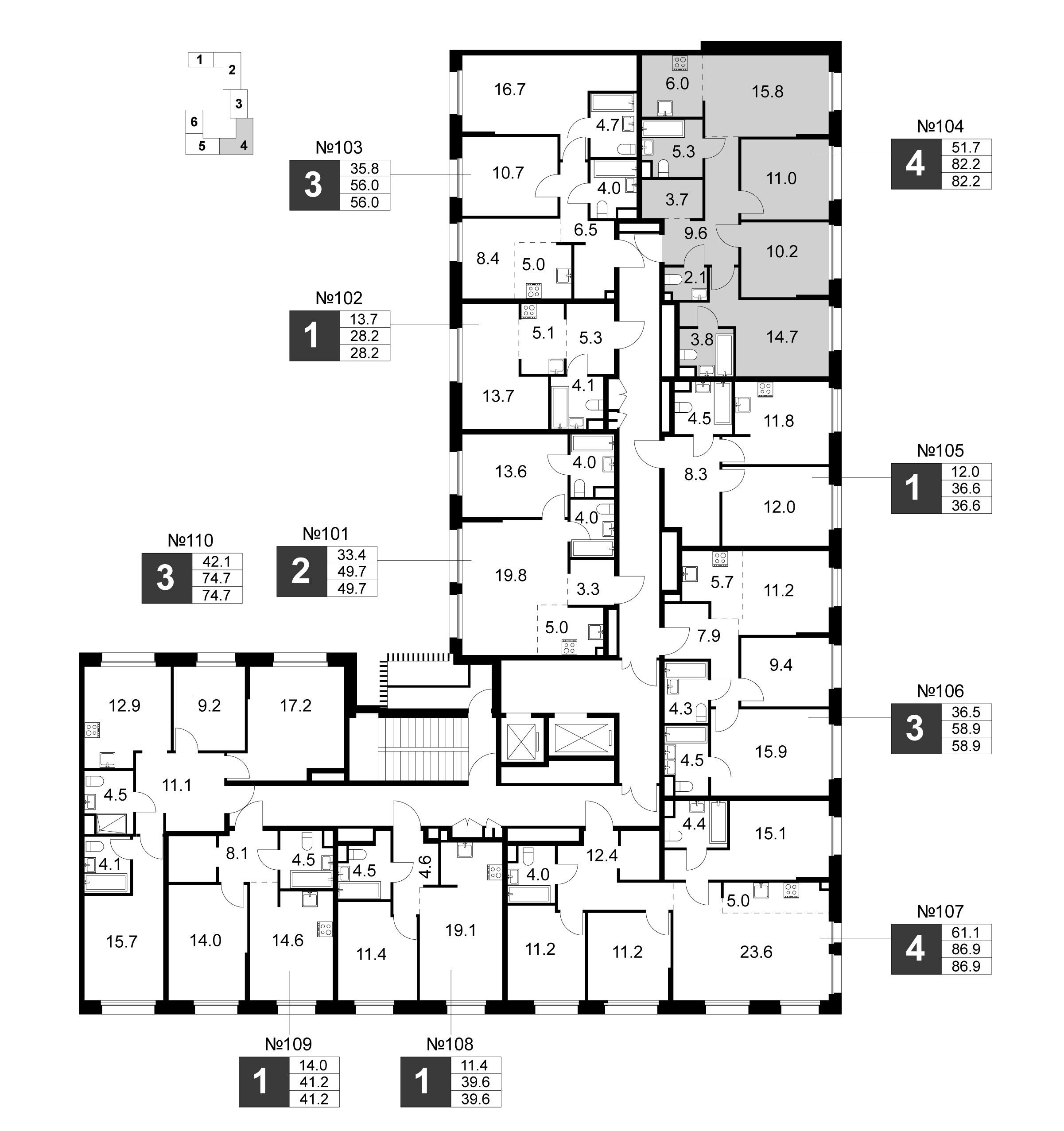 4-комнатная 82 м2 в ЖК Станиславский корпус null этаж 2