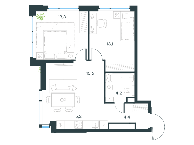 3-комнатная 55 м2 в ЖК Левел Мичуринский, этапы 3 и 4 корпус null этаж 28