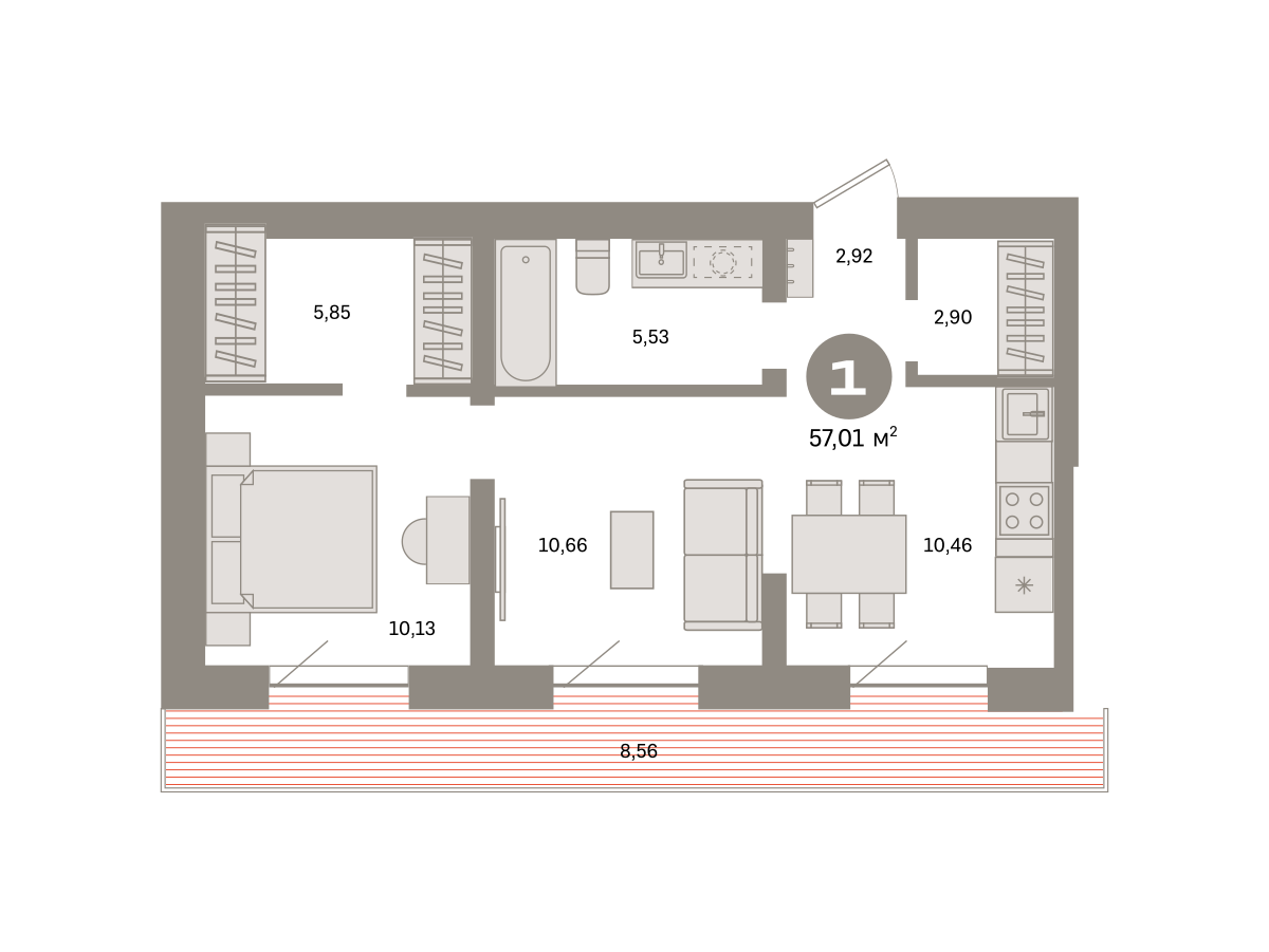 1-комнатная 57 м2 в ЖК Речной порт корпус null этаж 6