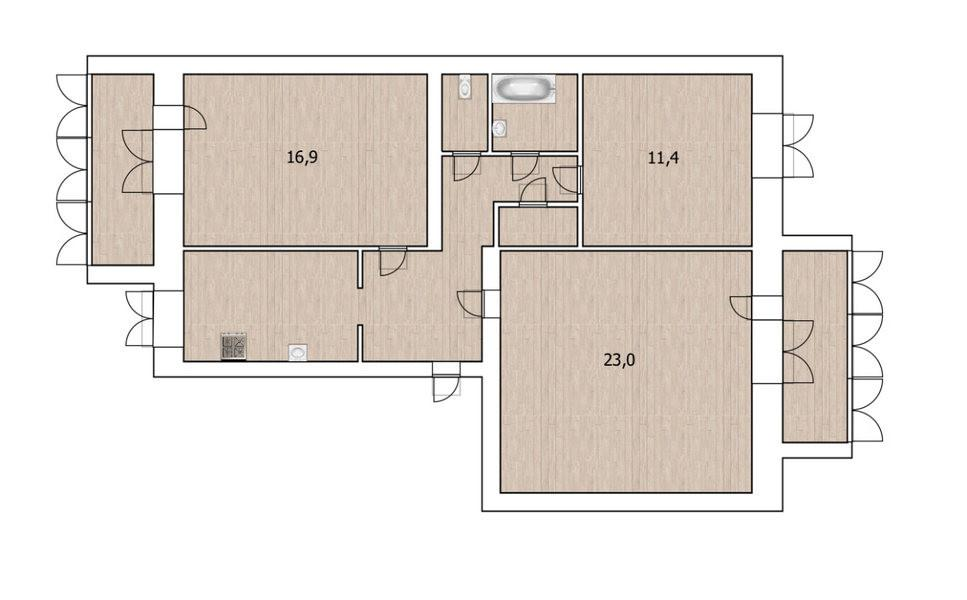 3-комнатная 72.7 м2 в ЖК undefined корпус null этаж 1