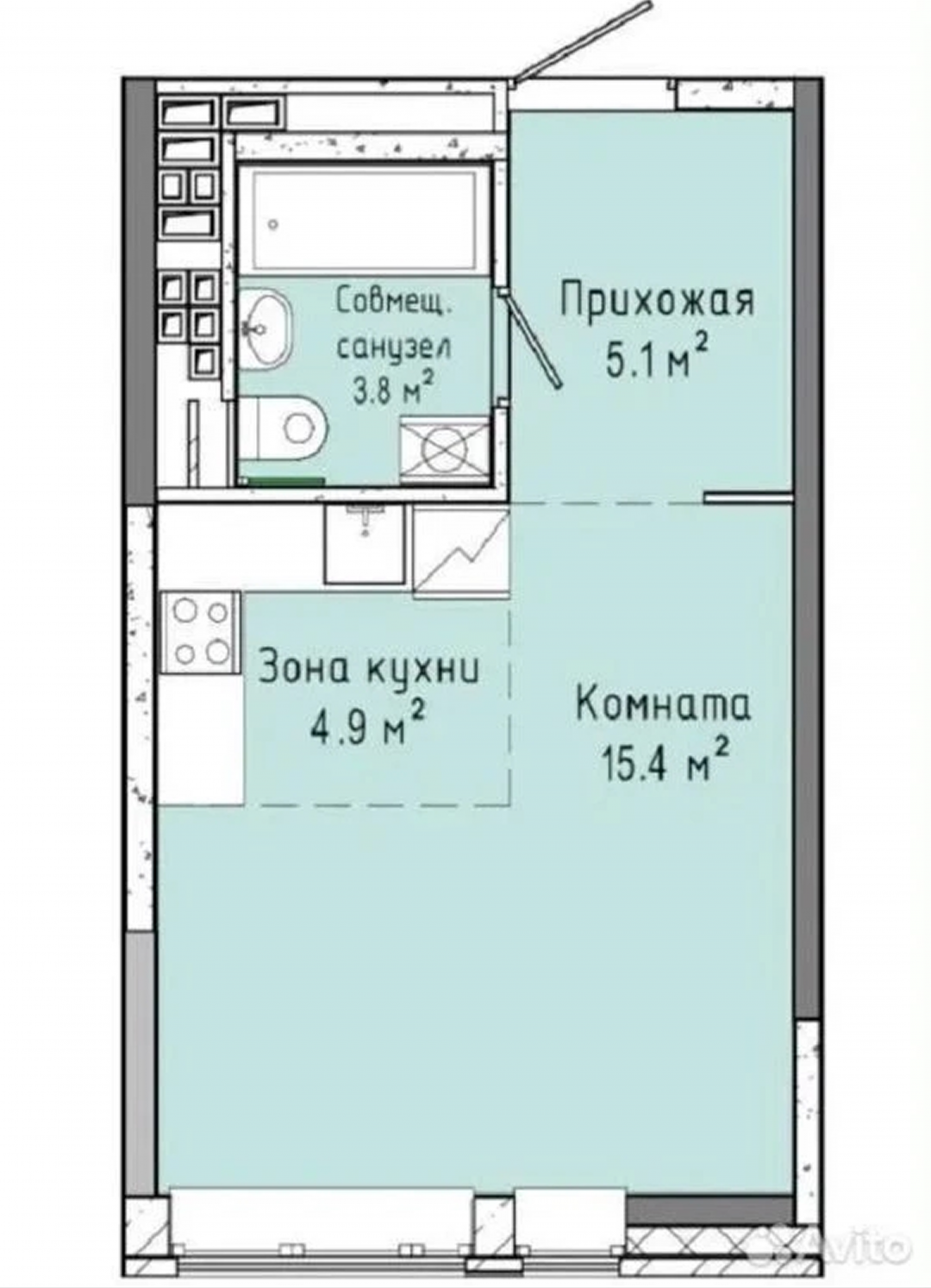 Студия 29.5 м2 в ЖК undefined корпус null этаж 7