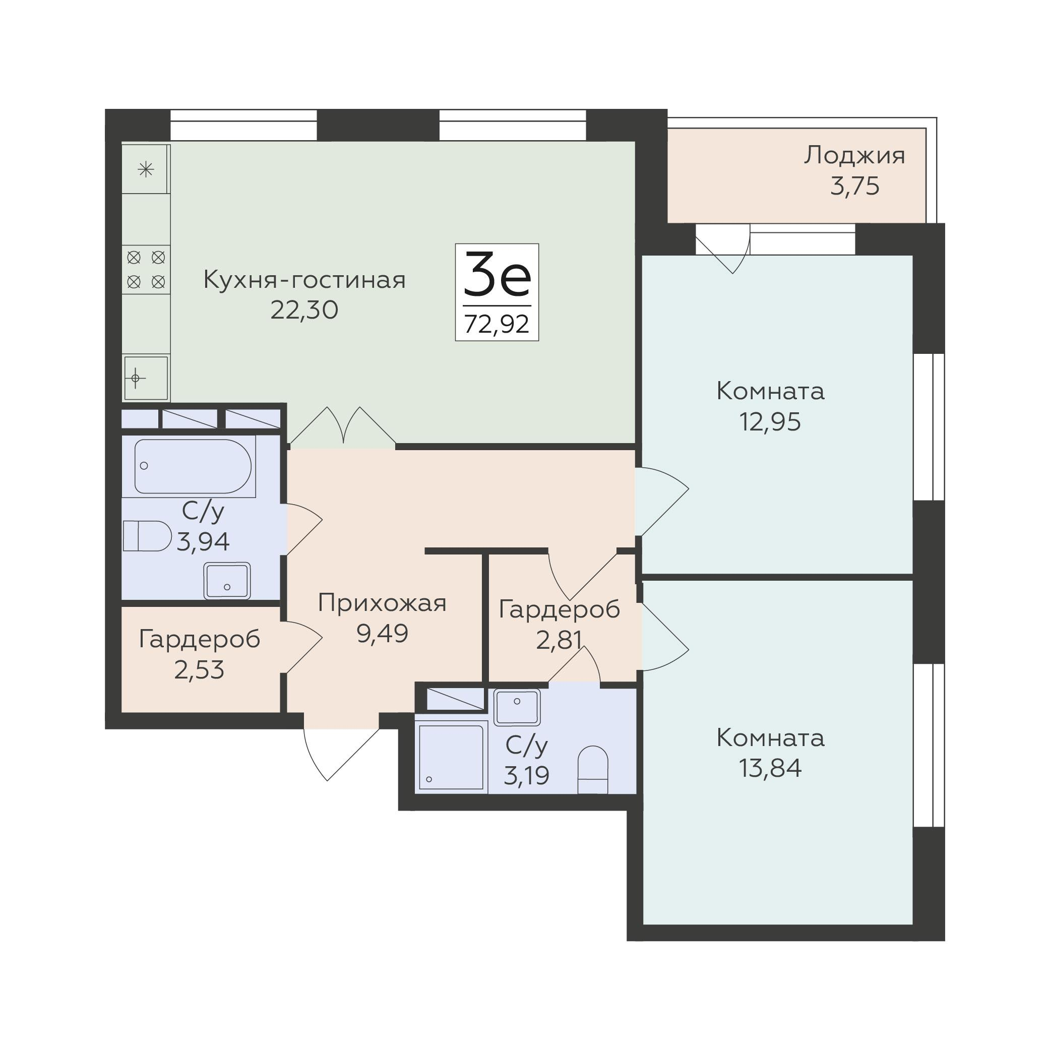 3-комнатная 72 м2 в ЖК Романовский корпус null этаж 10