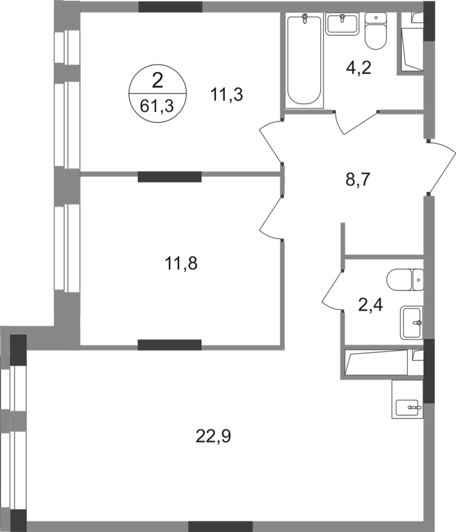 2-комнатная 61 м2 в ЖК Первый Московский корпус null этаж 10