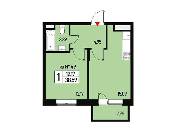 1-комнатная 35 м2 в ЖК Борисоглебское корпус null этаж 3