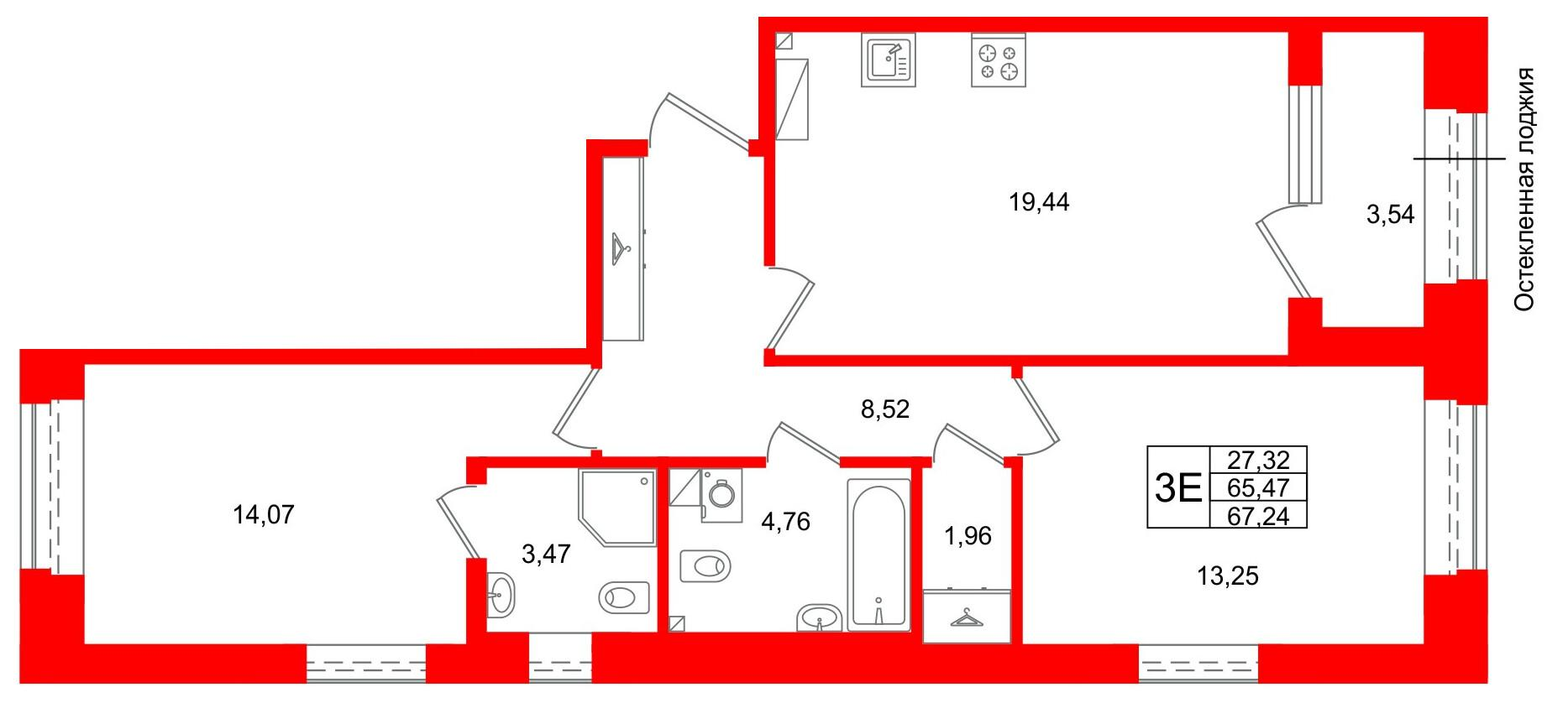 2-комнатная 65 м2 в ЖК Аристократ корпус null этаж 8