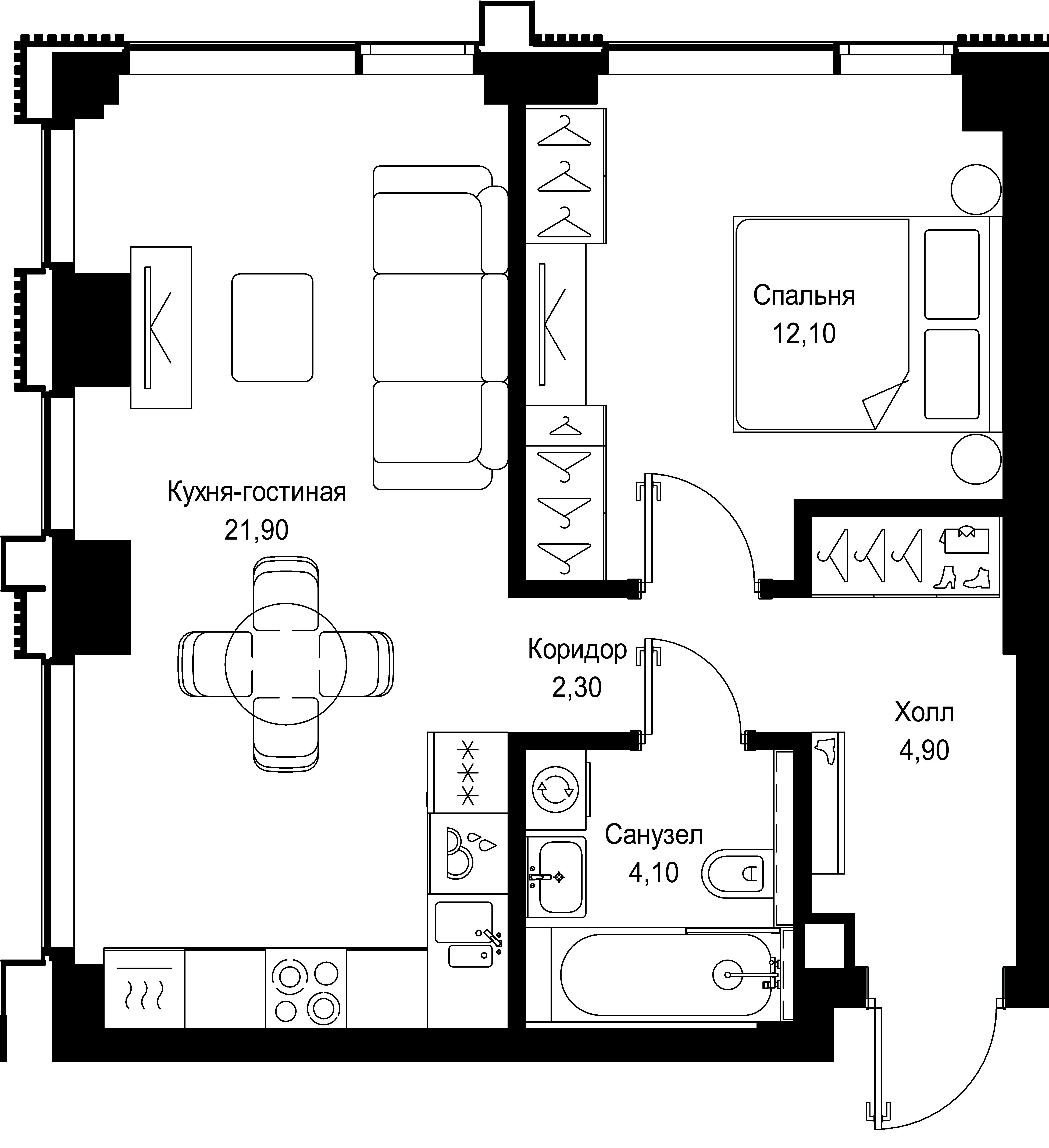 1-комнатная 45 м2 в ЖК Cityzen корпус null этаж 4