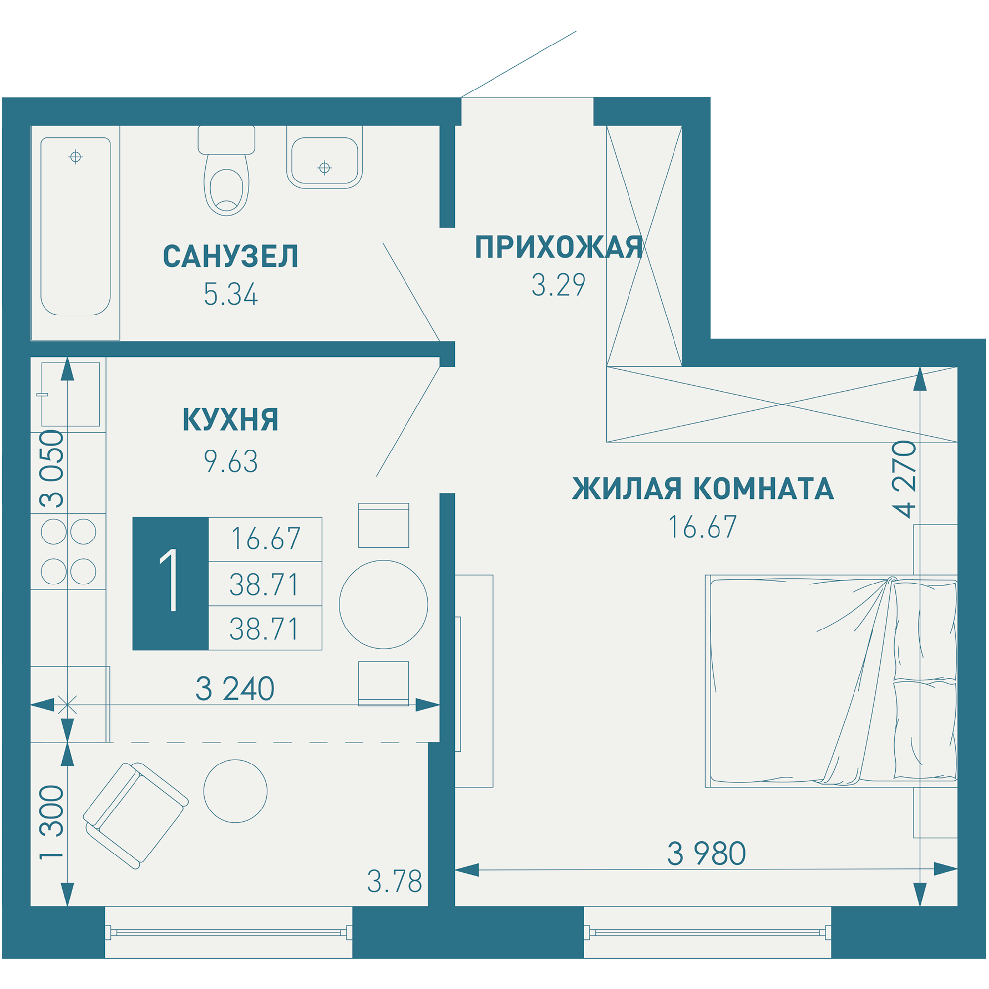 1-комнатная 40 м2 в ЖК ИНАЧЕ в Молодежном корпус null этаж 5