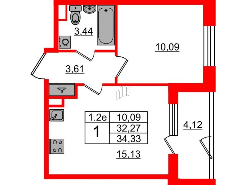 1-комнатная 32 м2 в ЖК Парадный ансамбль корпус null этаж 1