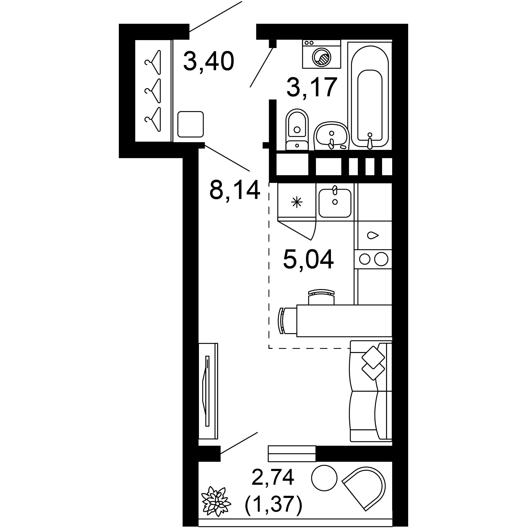 1-комнатная 21 м2 в ЖК 1799 корпус null этаж 7