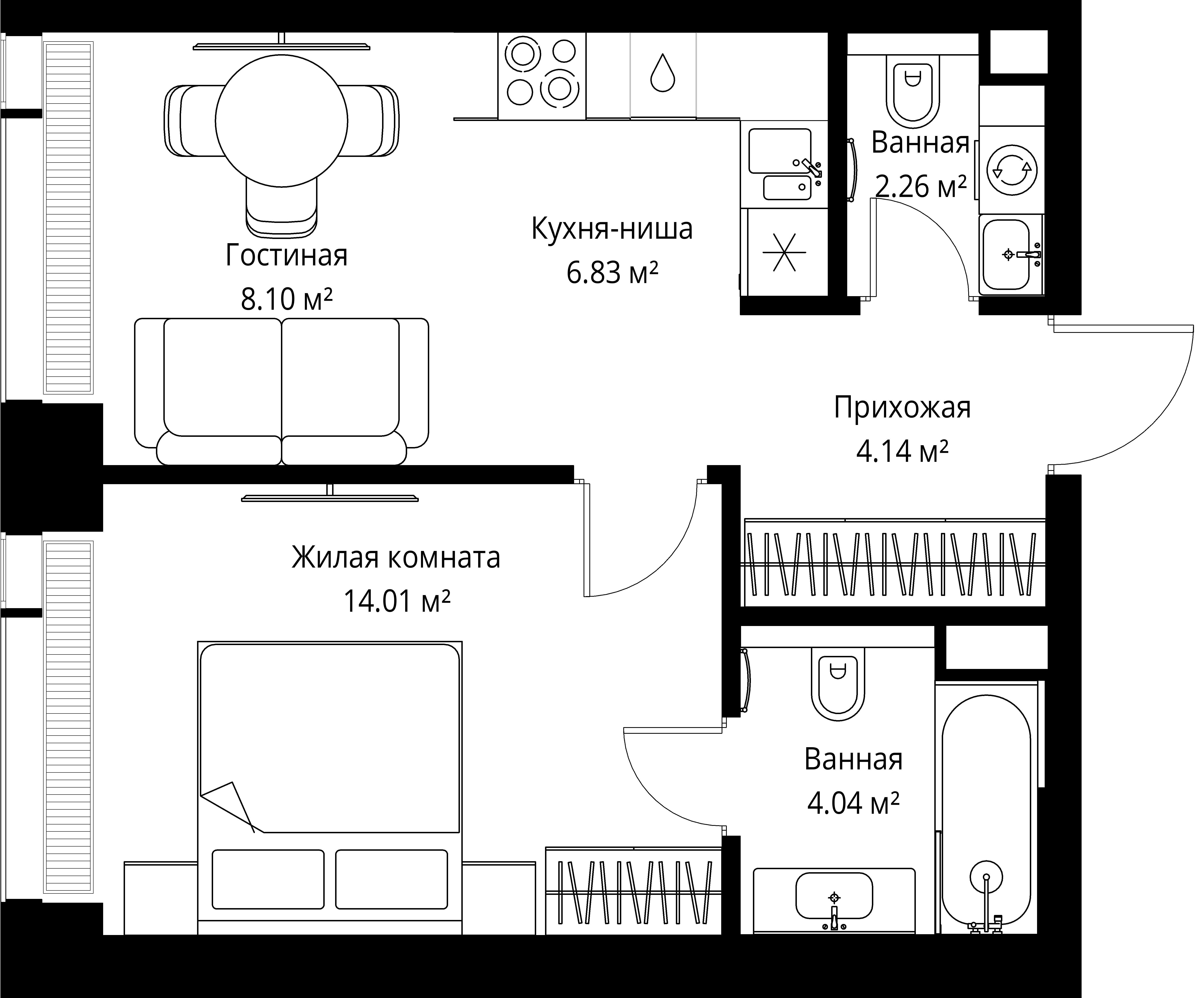 1-комнатная 39 м2 в ЖК ВЕЕР корпус null этаж 4