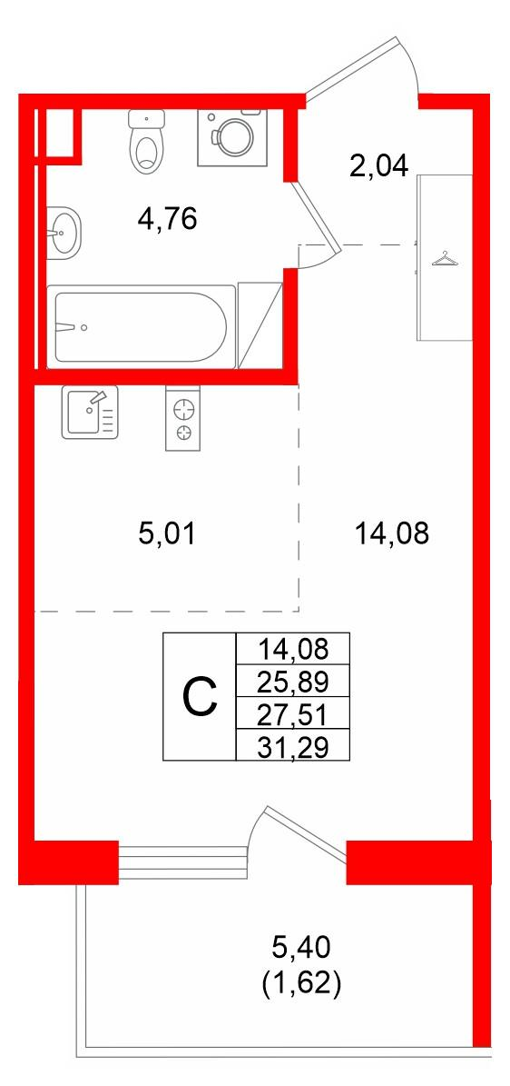 Студия 27 м2 в ЖК IQ Гатчина корпус null этаж 3