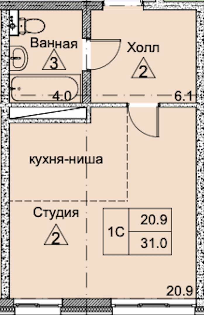 Студия 31 м2 в ЖК Петровский Авеню корпус null этаж 13
