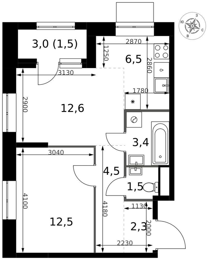 2-комнатная 44 м2 в ЖК 1-й Измайловский корпус null этаж 5