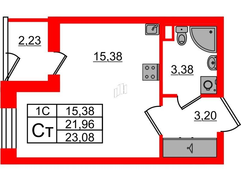 Студия 21 м2 в ЖК Парадный ансамбль корпус null этаж 1