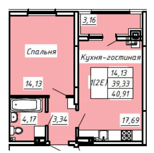 2-комнатная 40.8 м2 в ЖК undefined корпус null этаж 2