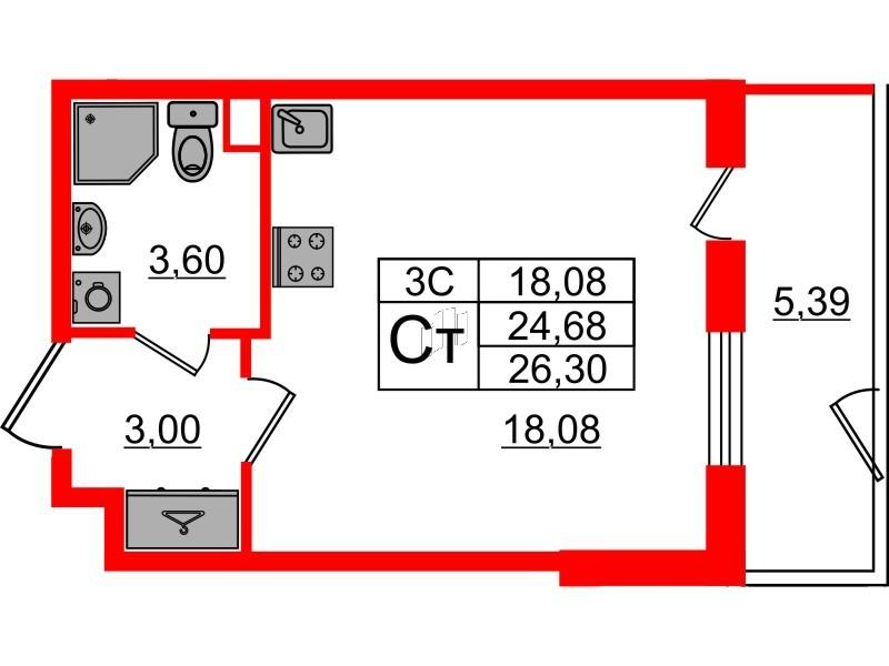 Студия 24 м2 в ЖК Парадный ансамбль корпус null этаж 1