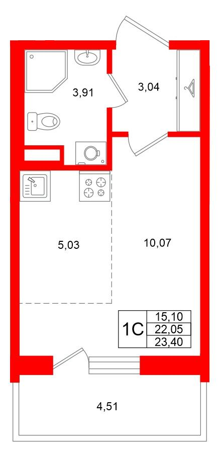 Студия 22 м2 в ЖК Титул в Московском корпус null этаж 2