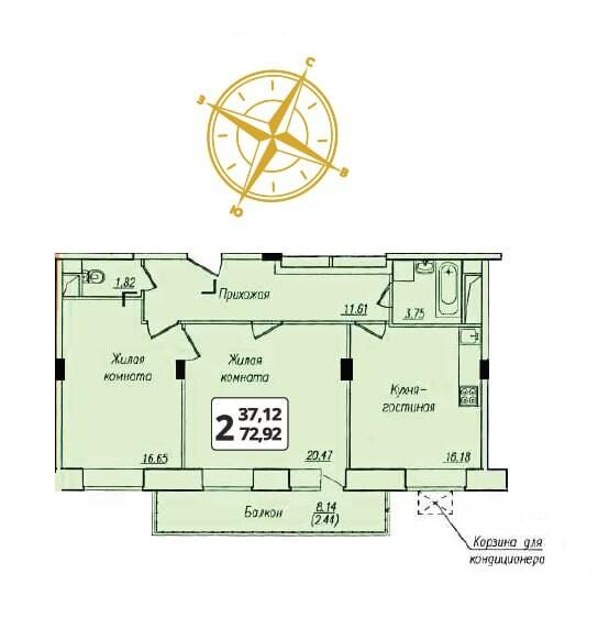 2-комнатная 72 м2 в ЖК ул. Рождественского Позиция 3 корпус null этаж 8