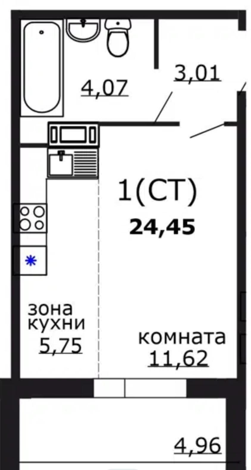 Студия 24.6 м2 в ЖК undefined корпус null этаж 5