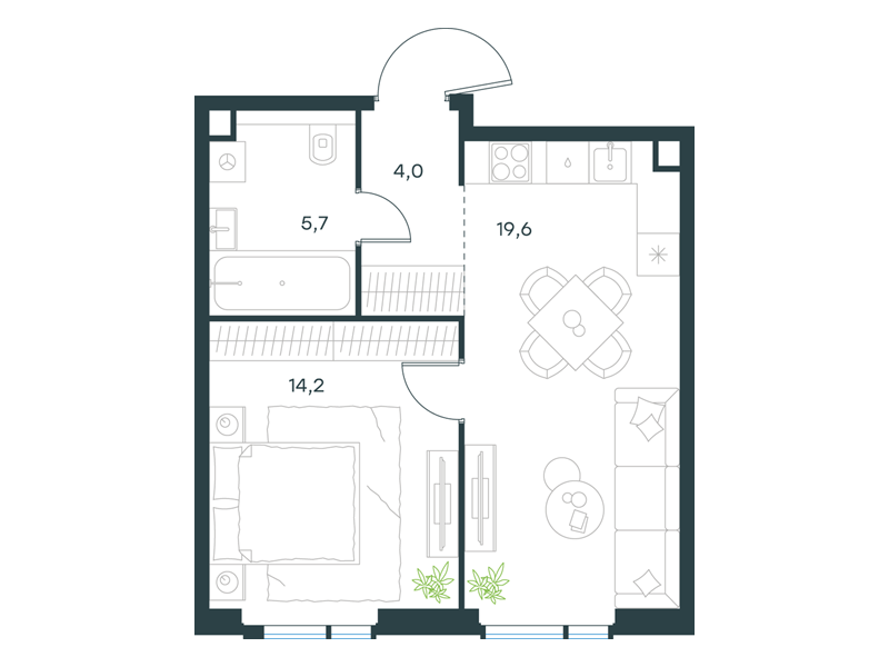 1-комнатная 43 м2 в ЖК Level Войковская корпус null этаж 2