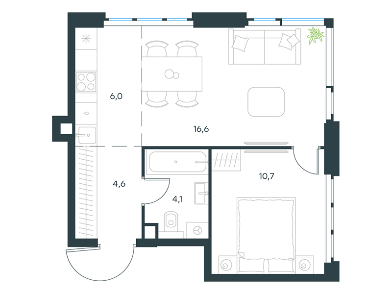 2-комнатная 42 м2 в ЖК Level Мичуринский, этапы 3 и 4 корпус null этаж 2