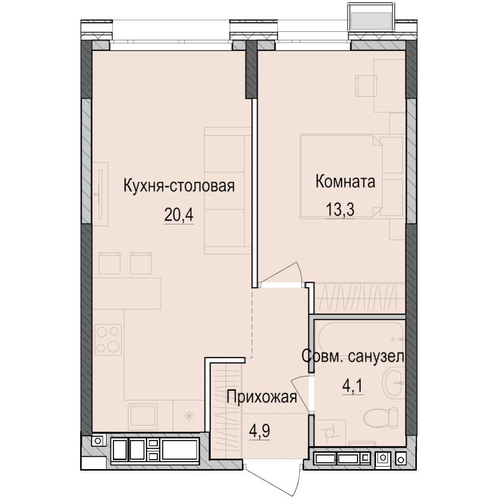 1-комнатная 42 м2 в ЖК Парк Маяк корпус null этаж 3