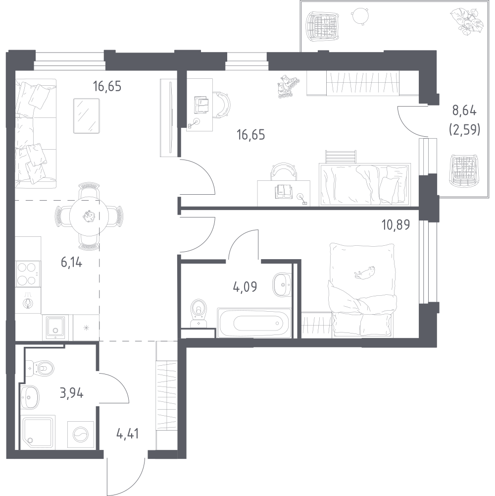 Студия 65 м2 в ЖК Рябиновая Роща корпус null этаж 2